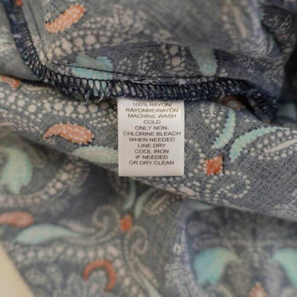 Ann Taylor Loft Blue Teal V-Neck Long Sleeve Floral Paisley Top Small Rayon - Picture 9 of 9